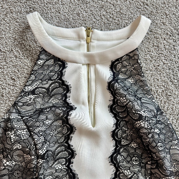 Guess Dress, white with black lace overlay, L, EUC, back zip closure, Halter - Picture 9 of 13